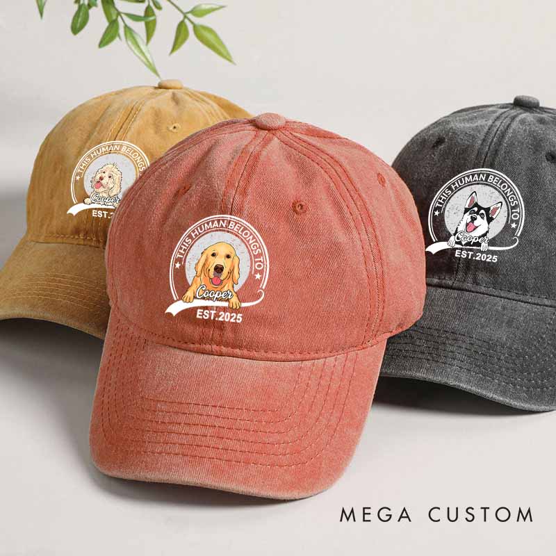 Personalized Dog Lover This Human Belongs to Me Washed Cap