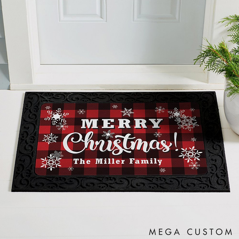 Personalized Christmas Door Mat Custom Family Name Holiday Welcome Mat Indoor Outdoor Decor Housewarming Gift for New Home