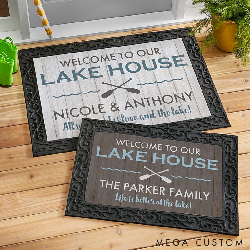 Personalized Lake House Door Mat Custom Family Name Welcome Mat Indoor Outdoor Decor Housewarming Gift for New Home
