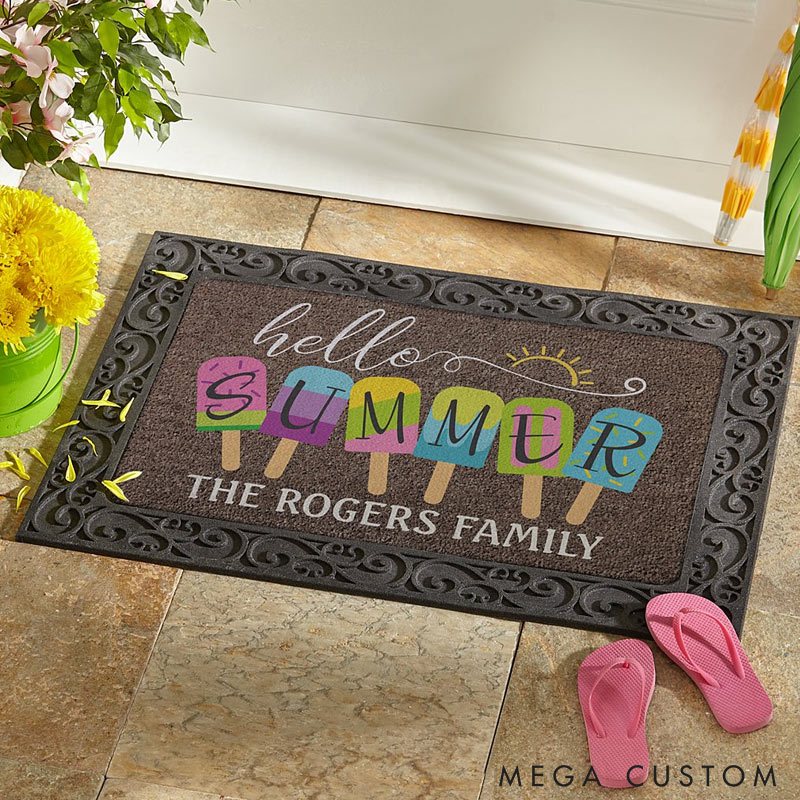 Personalized Summer Door Mat Custom Family Name Welcome Mat Indoor Outdoor Decor Housewarming Gift for New Home
