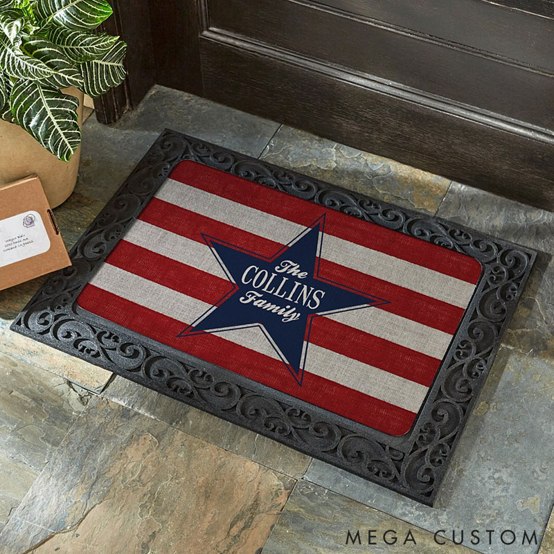 Personalized Patriotic Door Mat Custom Family Name Welcome Mat Indoor Outdoor Decor Housewarming Gift for New Home