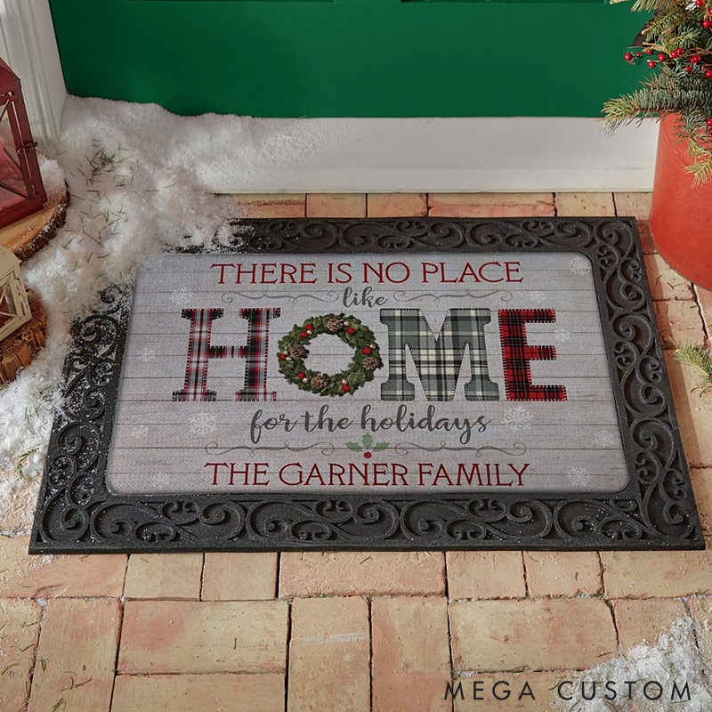 Personalized Holiday Door Mat Custom Family Name Welcome Mat Indoor Outdoor Decor Housewarming Gift for New Home