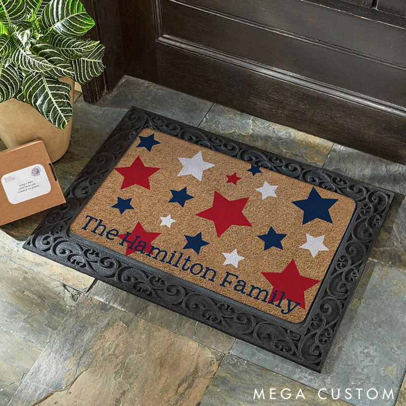 Personalized Star Door Mat Custom Family Name Welcome Mat Indoor Outdoor Decor Housewarming Gift for New Home