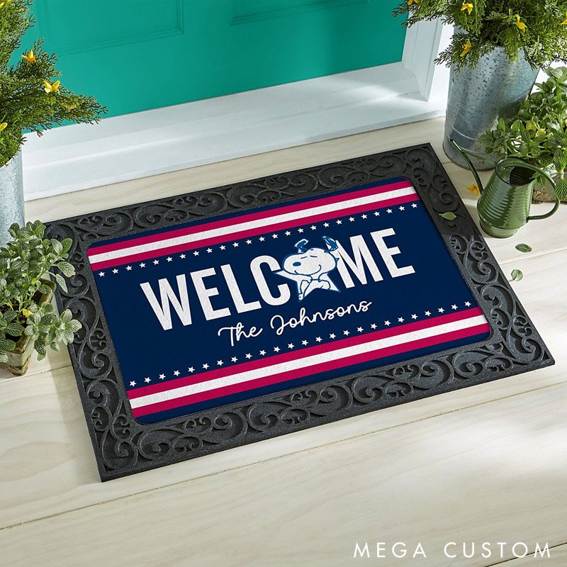 Personalized Welcome Door Mat Custom Family Name Patriotic Mat Indoor Outdoor Decor Housewarming Gift for New Home