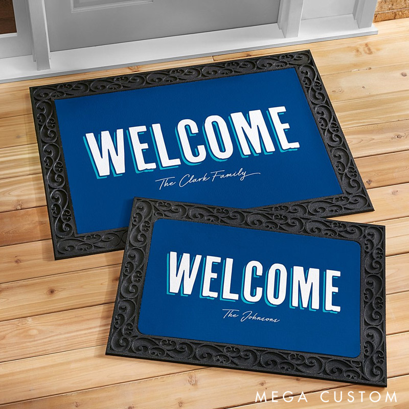 Personalized Welcome Door Mat Set Custom Family Name Indoor Outdoor Decor Housewarming Gift for New Home