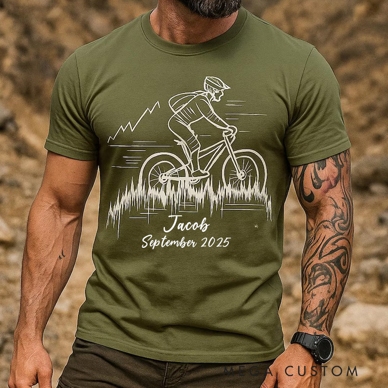 Personalized MTB Heartbeat Shirt Mountain Biker Gift for Men Trail Rider Tee Cycling Gift Downhill Bike T-Shirt Outdoors Adventure Shirt