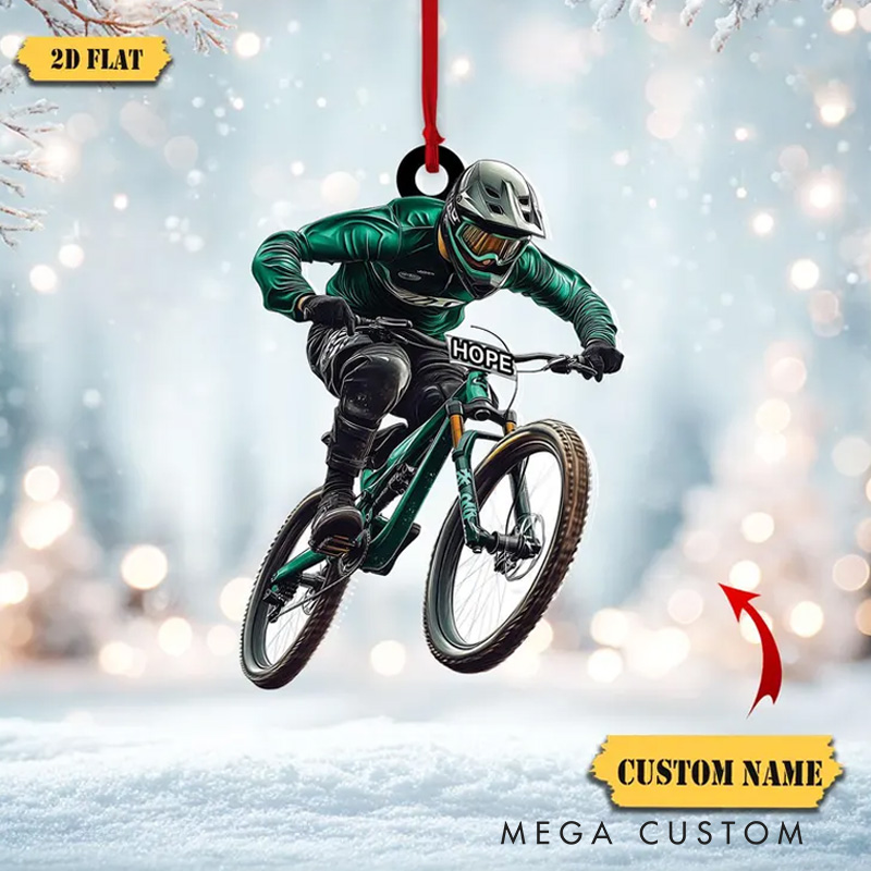 Personalized Mountain Biking Ornament Acrylic 2D Flat MTB Rider Decoration Christmas Tree Decor Bike Rider Gift
