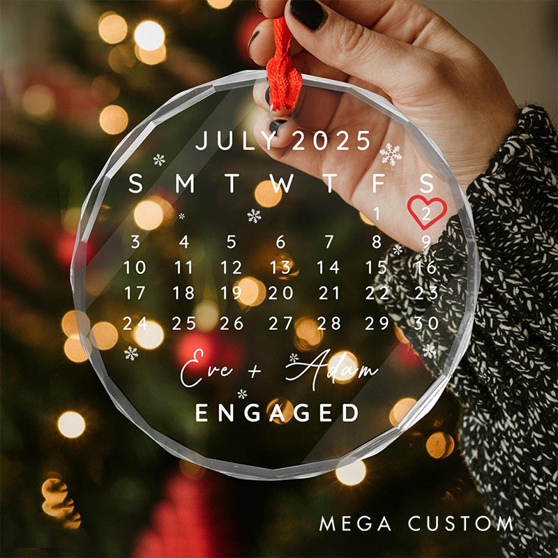 Personalized Couple Engaged Calendar Date Glass Ornament with Name Wedding Married Glass Ornament Our First Christmas Ornament Engagement Gift