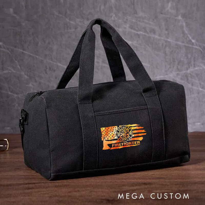 Personalized Firefighter Travel Canvas Bag with Firefighter Design Gift for Firefighters