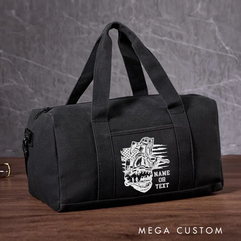 Personalized Firefighter Travel Canvas Bag with Firefighter Skull Design Gift for Firefighters