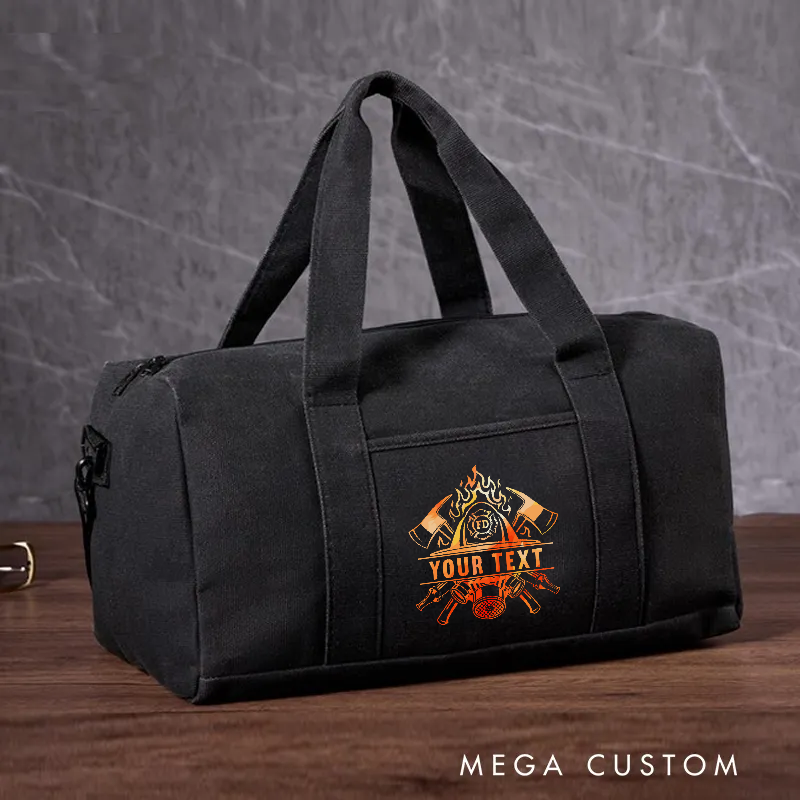 Personalized Firefighter Travel Canvas Bag with Firefighter Badge Design Gift for Firefighters