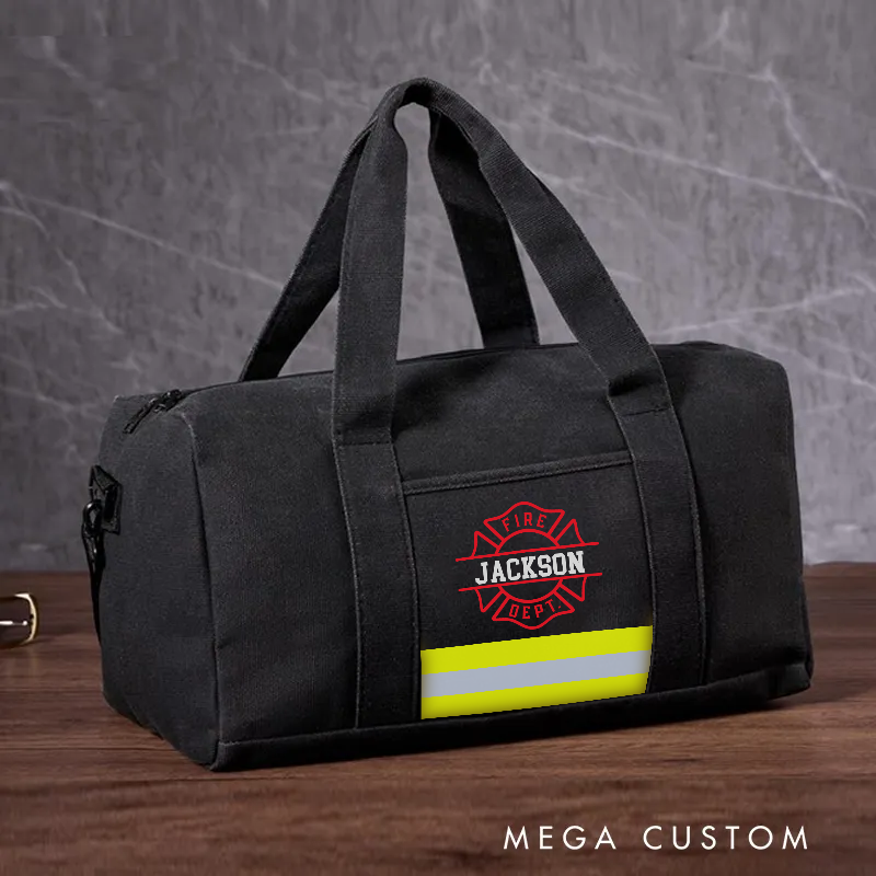 Personalized Firefighter Travel Canvas Bag with Fire Department Design Gift for Firefighters