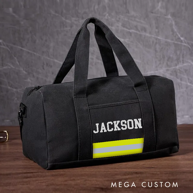 Personalized Firefighter Travel Canvas Bag with Reflective Stripe Design Gift for Firefighters