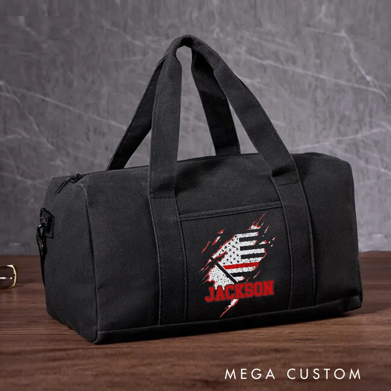 Personalized Firefighter Travel Canvas Bag with American Flag and Firefighter Design Gift for Firefighters