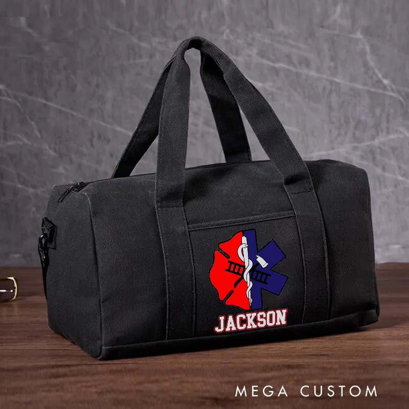 Personalized Firefighter Travel Canvas Bag with EMS and Firefighter Design Gift for Firefighters