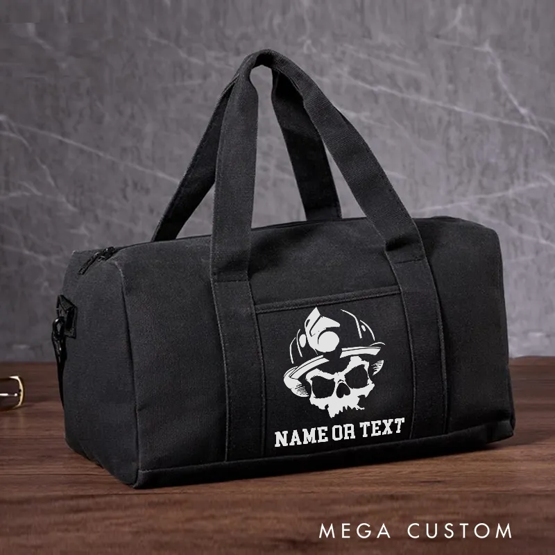 Personalized Firefighter Travel Canvas Bag with Skull and Fire Helmet Design Gift for Firefighters