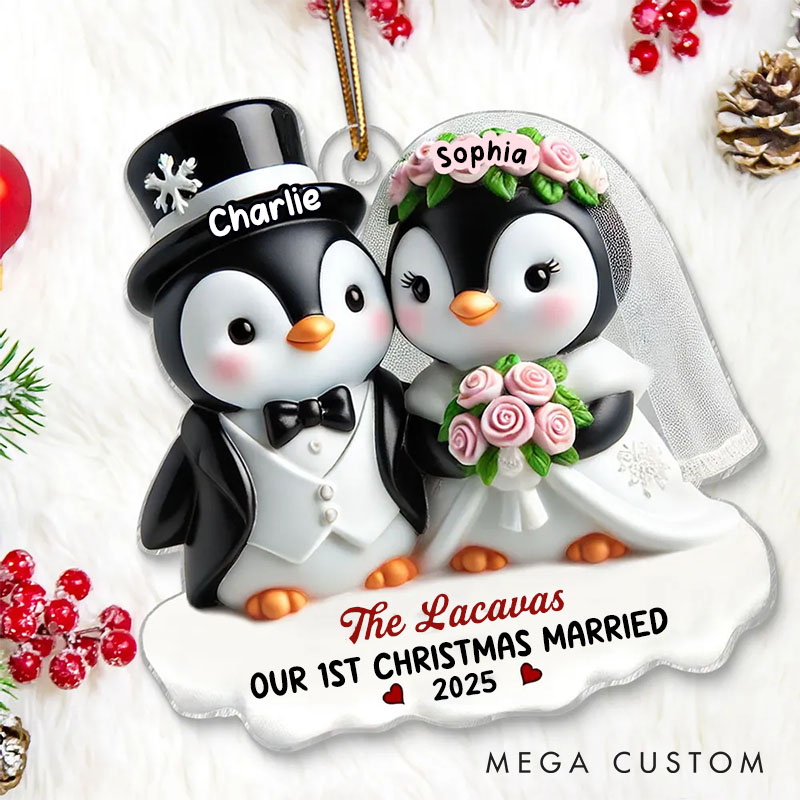 Personalized Penguin Couple Ornament Our 1st Christmas Married Acrylic Ornament Couple Christmas Decor Ornament for Husband Wife