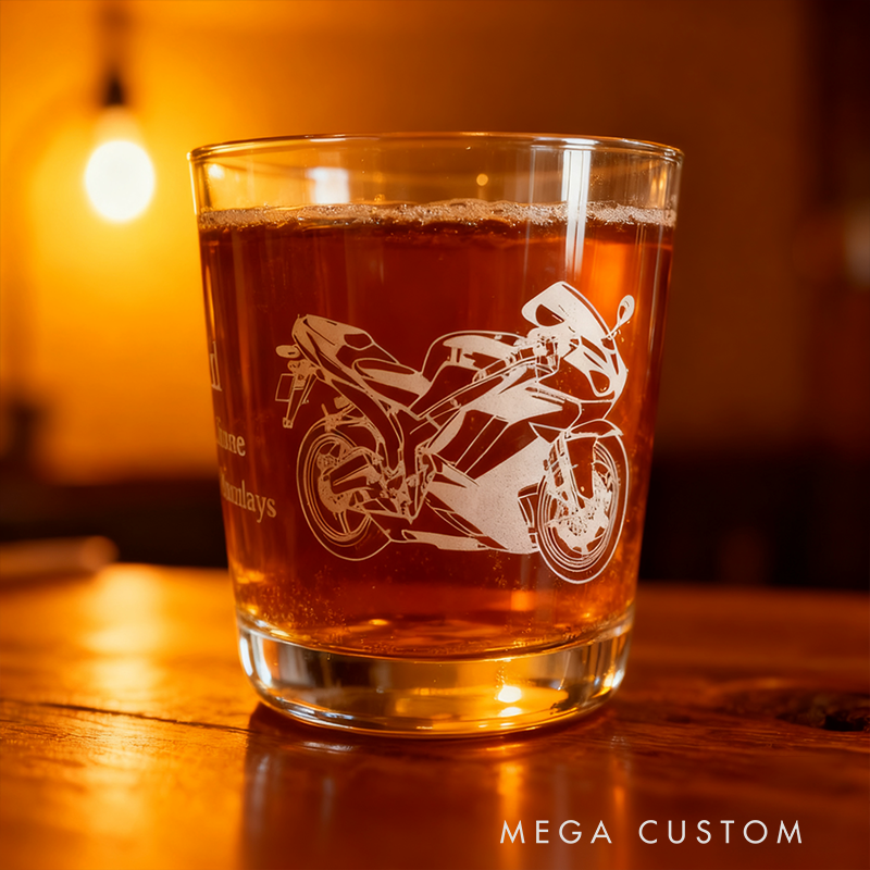 Personalized MotoGP Racing Motorcycle 10.5oz Whiskey Tumbler Glass Custom Message Gift for Motorsport Racer and Racing Lovers
