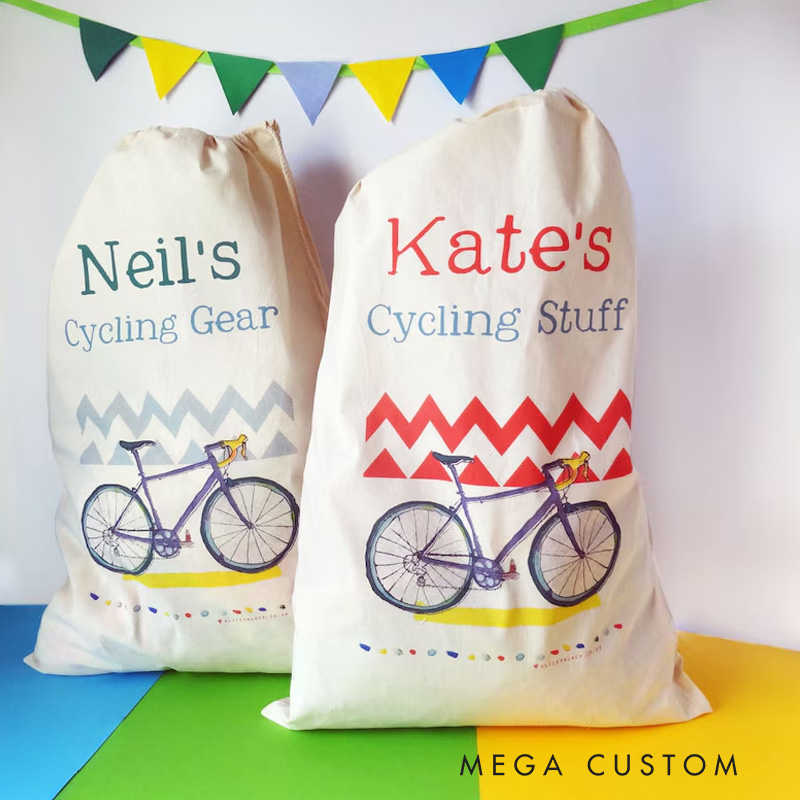 Personalized Merry Christmas Sack Family Christmas Gift Wrap Bag Cycling Kit Sack Cotton Sports Bag Gift for Cyclist