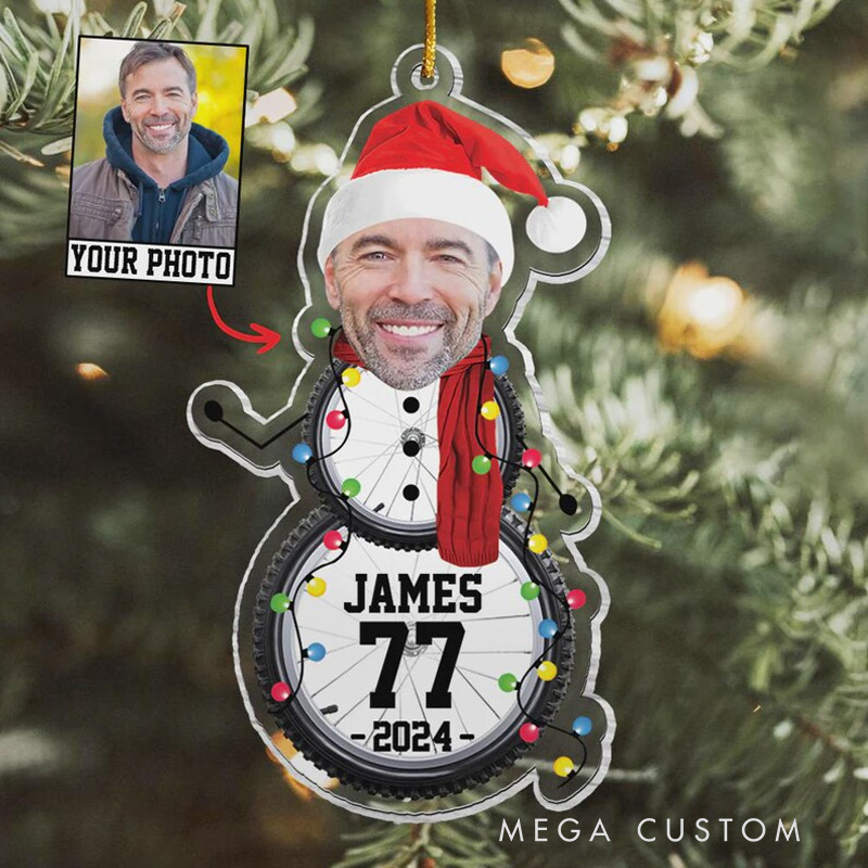 Personalized Custom Photo Cycling Snowman Ornament Name Bicycle Christmas Ornaments Cycling Ornament Bicycle Gift Christmas Gifts for Bicycle Rider