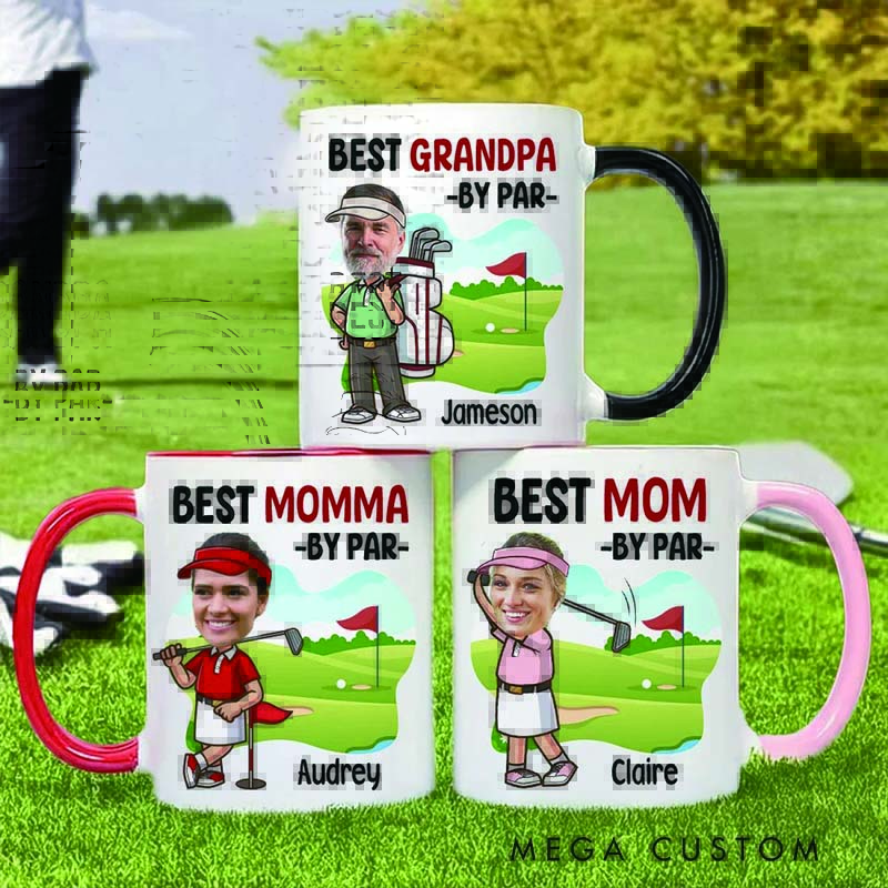 Personalized Cartoon Golf Character Pattern 11 oz Ceramic Mug with Name and Photo Home Kitchen Decor Father's Day Birthday Gift for Golf Lover