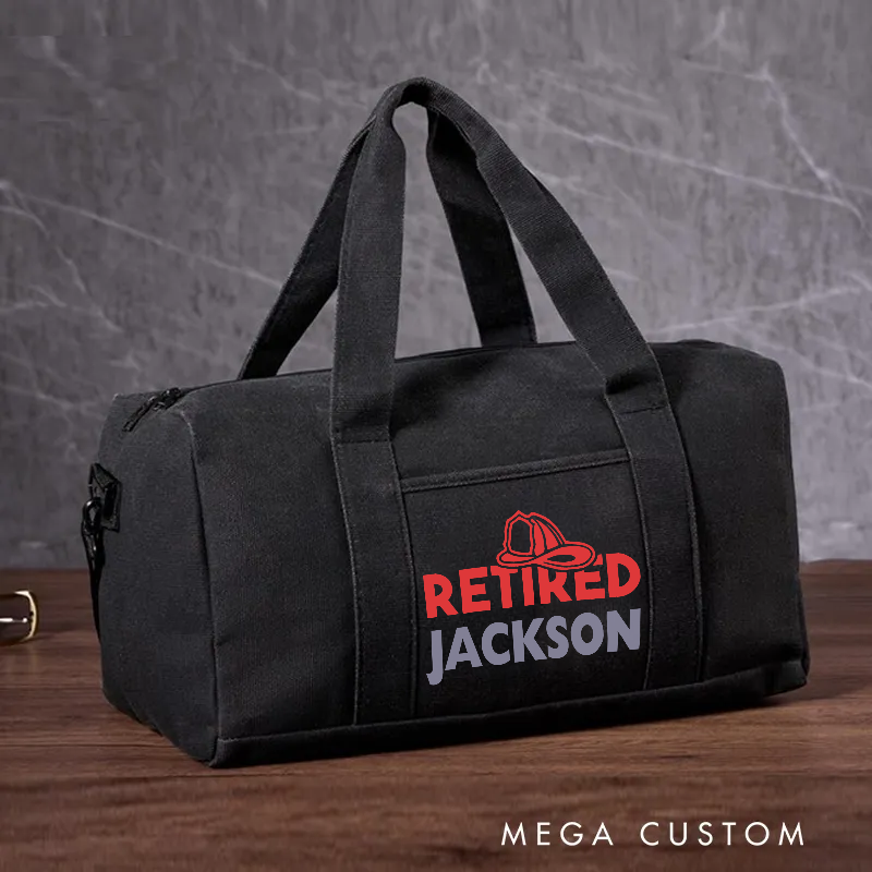 Personalized Retired Firefighter Travel Canvas Bag with Helmet Design Gift for Retired Firefighters