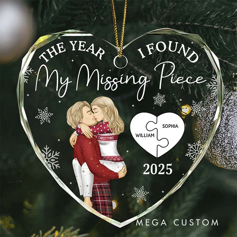 Personalized Heart Glass Couple Ornament Christmas Tree Decoration The Year I Found My Missing Piece Ornament Unique Gift for Celebrating Love