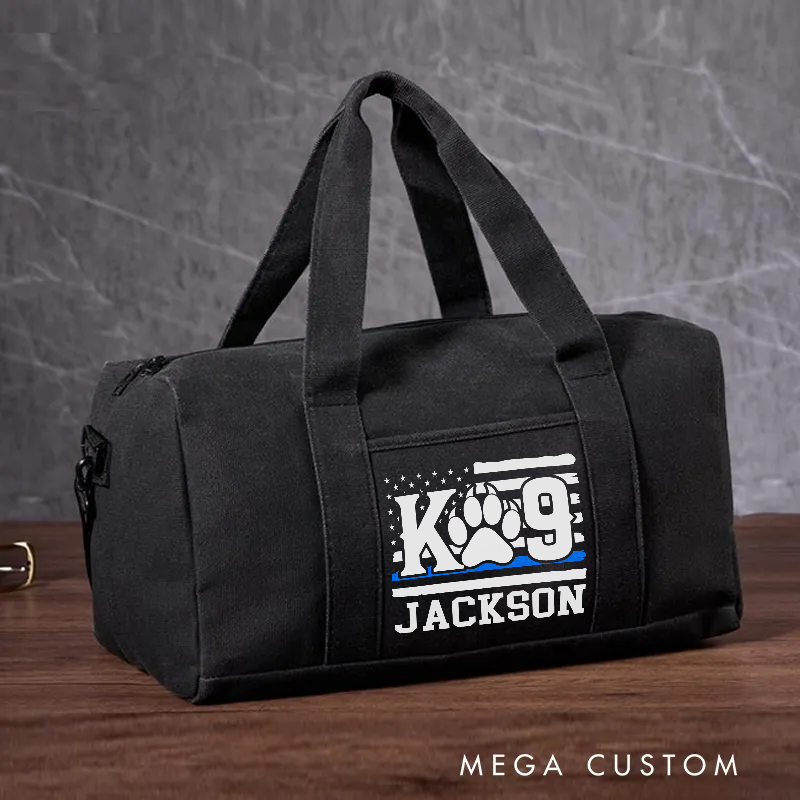 Personalized Police K-9 Unit Travel Canvas Bag Paw Print Thin Blue Line Design Gift for Police Officers