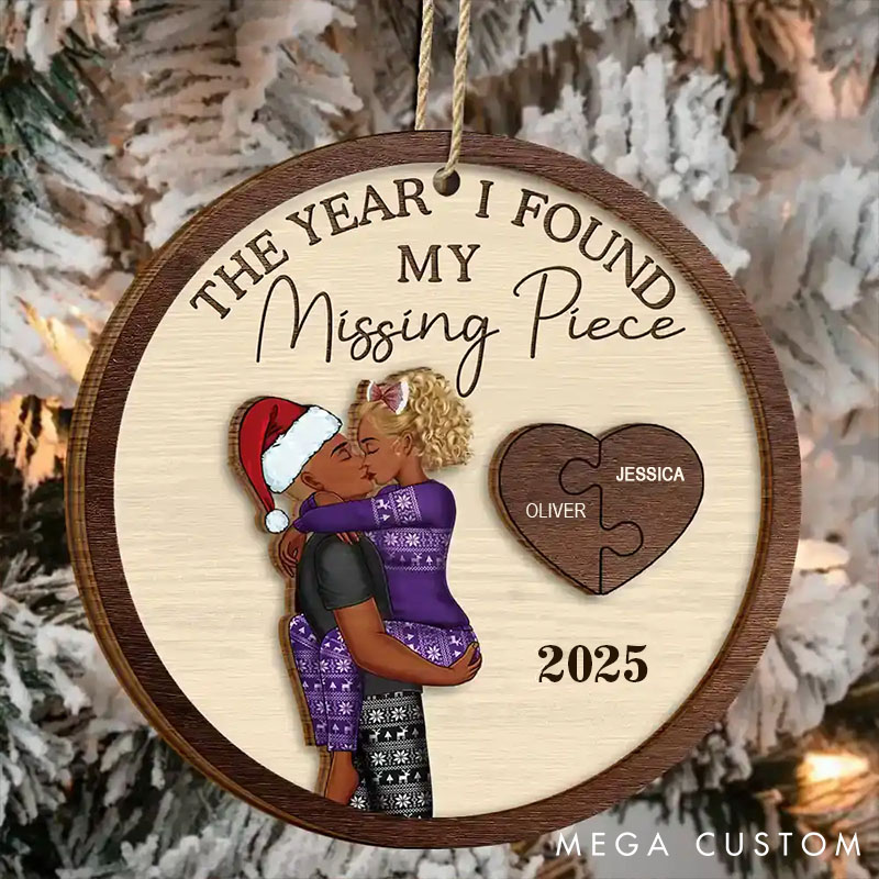 Personalized Couple Christmas Ornament The Year I Found My Missing Piece Custom Couples 2-Layered Wooden Ornament Newlywed Gift