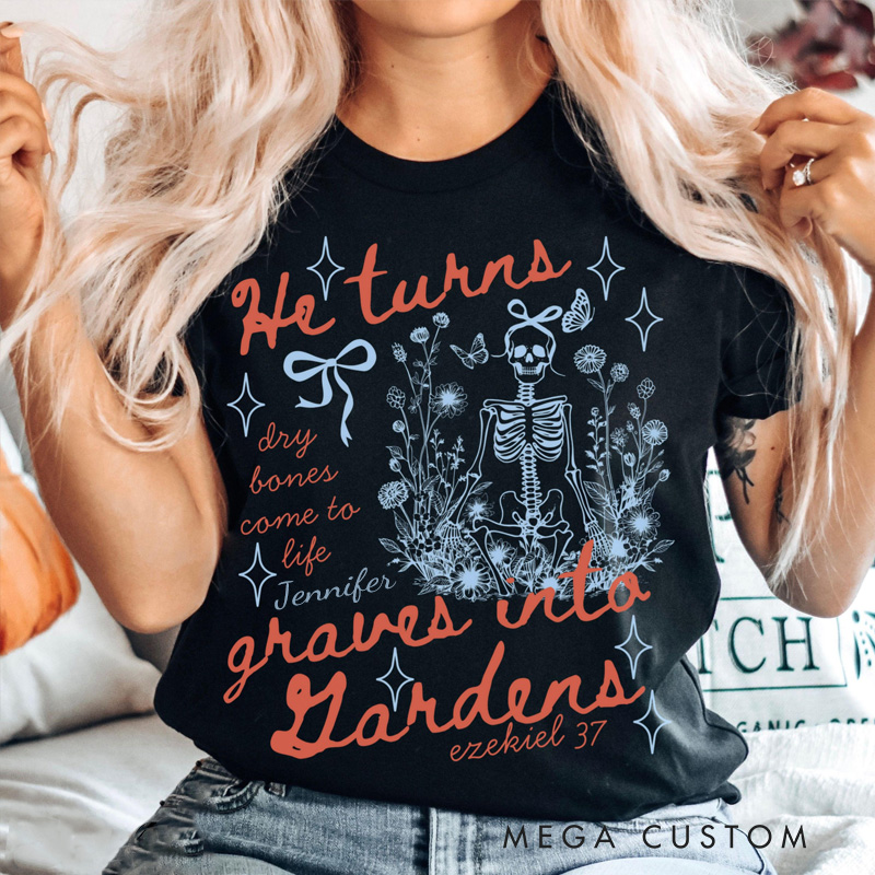 Personalized Skeleton Bible Verse Classic T-Shirt with Name Religious Gift Halloween Gift for Christian Women