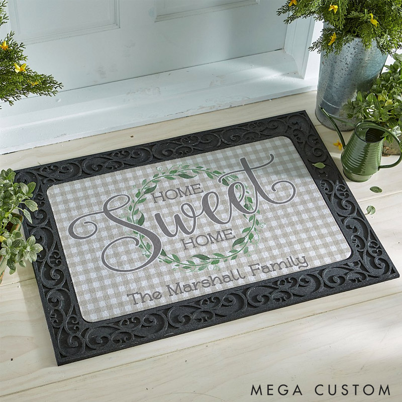 Personalized Home Sweet Home Doormat Custom Family Name Welcome Mat Housewarming Gift Decorative Indoor Outdoor Durable Floor Rug for Home Doorway
