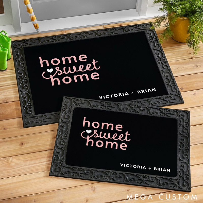 Personalized Home Sweet Home Doormat Custom Couple Name Welcome Mat Housewarming Gift Decorative Indoor Outdoor Durable Floor Rug for Entryway Door