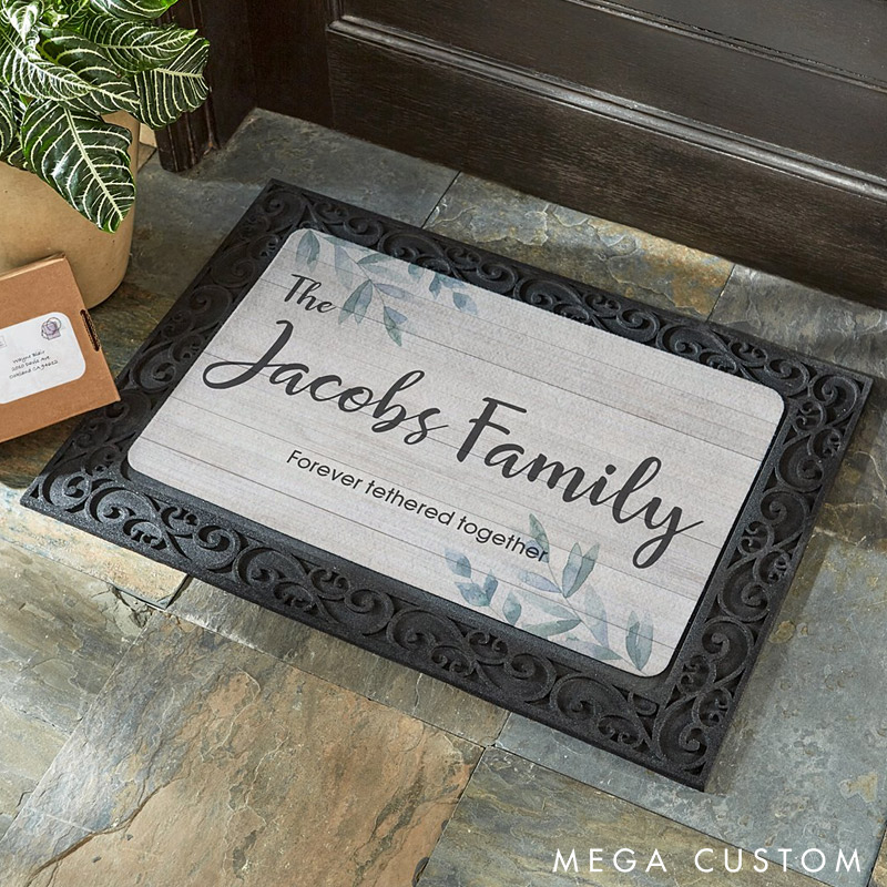Personalized Family Name Doormat Custom Forever Tethered Together Welcome Mat Housewarming Gift Decorative Indoor Outdoor Durable Floor Rug for Home Doorway