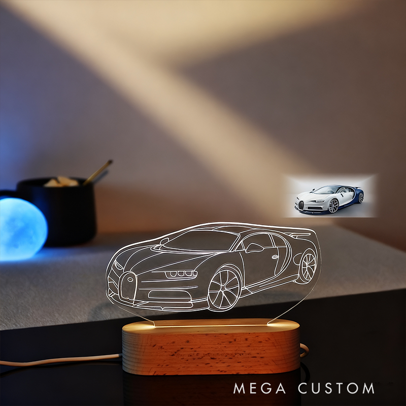 Personalized 3D Car Night Light Custom LED Lamp from Your Car Photo Unique Gift for Racers and Racing Lovers