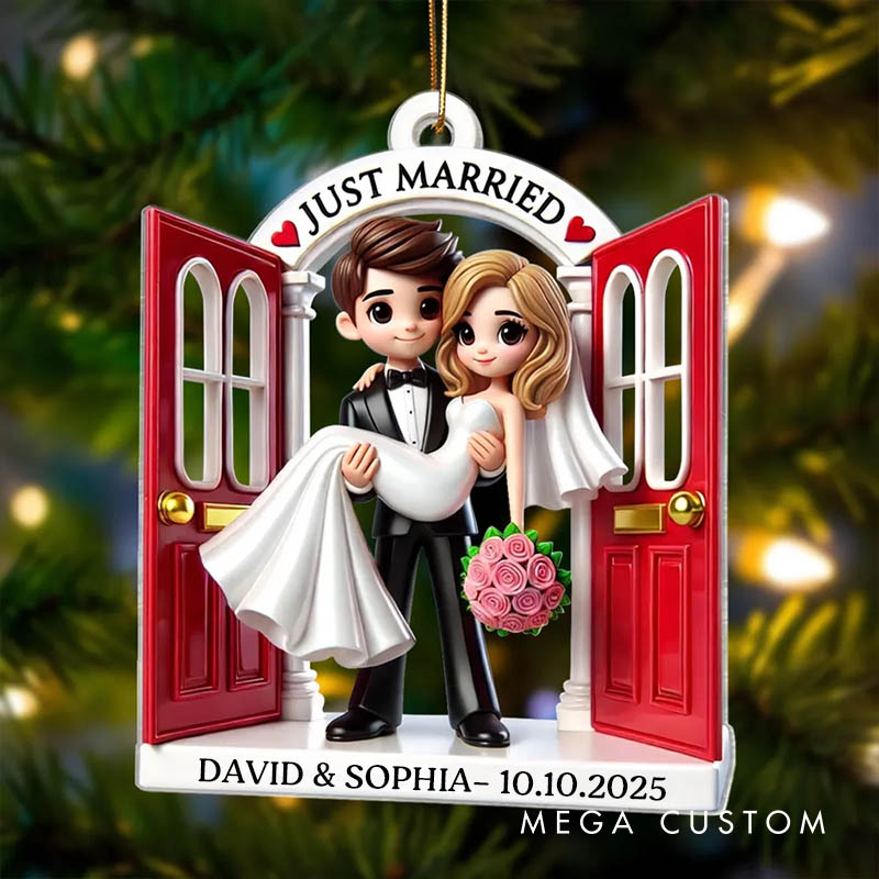 Personalized Couple Wedding First Christmas Married Acrylic Christmas Ornament Newlywed Just Married Threshold 3D Effect Xmas Ornaments for Him Her
