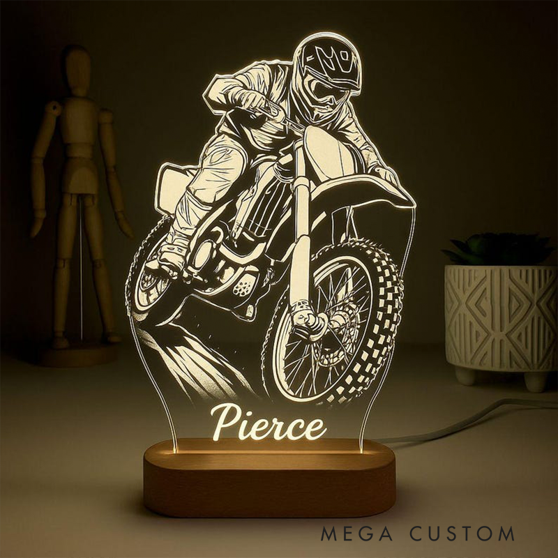 Personalized Motocross 3D LED Night Light Custom Dirt Bike Lamp with Name Unique Gift for Motorcyclists and Motorsport Lovers