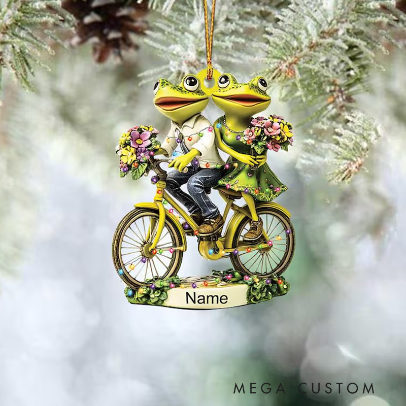 Personalized Frog Ornament Frog Couple Christmas Ornament Frog Lovers Ornament Gift Frog Cycling Ornament Holiday Xmas Gift