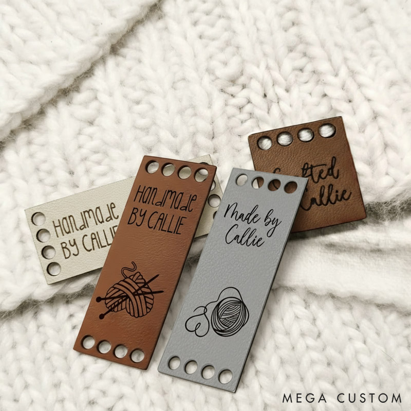 Personalized Love Yarn Ball PU Leather Labels Tags Set of 10 with Text Handicrafts Shop Birthday Gift for Family Sewing Lovers