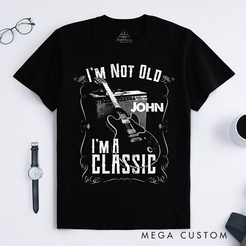 Personalized Vintage Guitar Classic T-Shirts Rock Custom Name Gift for Music Lovers Unique Mens Womens Retro Electric Guitar Tee Birthday Present