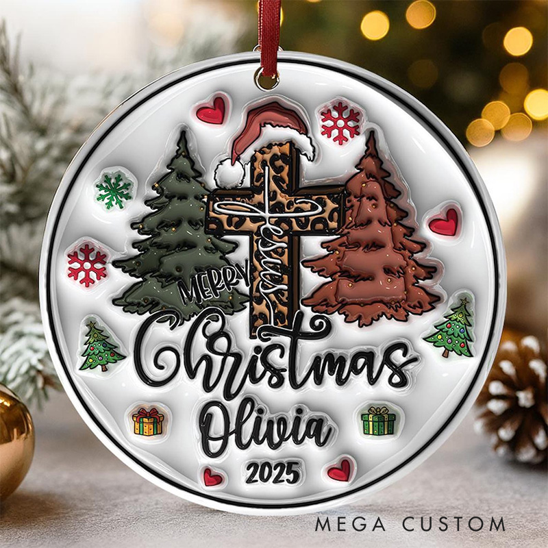 Personalized Happy Christmas Ceramic Ornament with Name and Year Religious Gift Christmas Home Decor