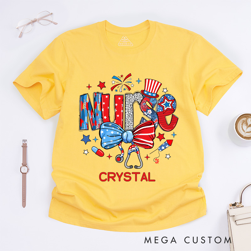 Personalized Nurse T-Shirts Patriotic Nurse Pride Fashion Design T-Shirts
