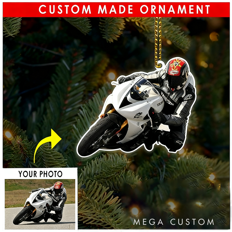 Personalized Motorcycle Couple Acrylic Photo Ornament Custom Christmas Ornament Gift for Biker Couples and Motor Lovers