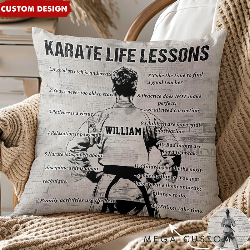 Personalized Pillow for Gym Lovers Karate Life Lessons Pillow for New Home Present Housewarming First Home Gift