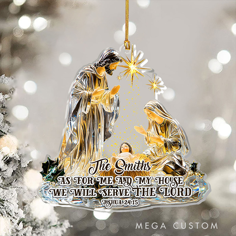 Personalized as for me and My House we will Serve the Lord Acrylic Ornament with Family Name Religious Gift for Christian Family