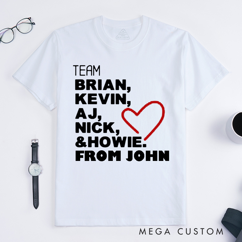 Personalized Team Custom Names Unisex Classic T-Shirts Unique Heart Design Gift for Fan Friends Family Supporters Trendy Matching Birthday Concert