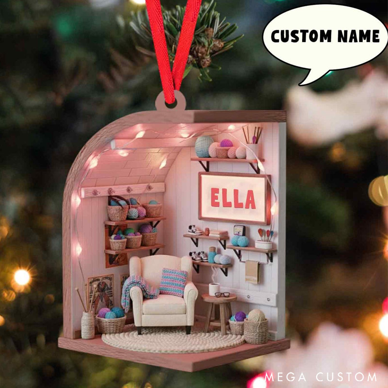 Personalized Knitting Nook Ornamentt Hanging Decor Personalized Yarn Ornament Gift for Knitters and Crochet Lovers