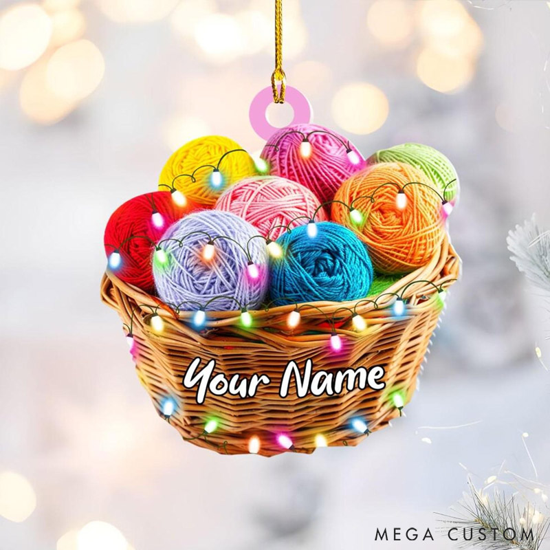 Personalized Yarn Basket Christmas Ornament Crochet Knitting Lover Gift