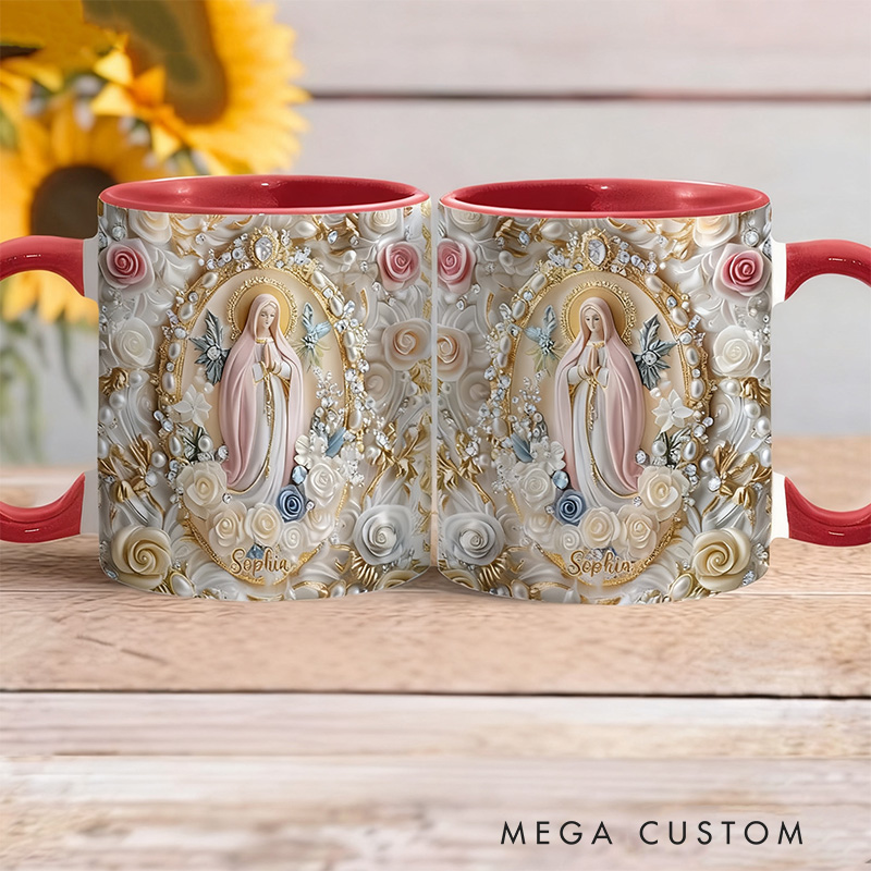 Personalized Virgin Mary Believer Ceramic Mug with Name Religious Inspirational Gift Catholic Gift for Women