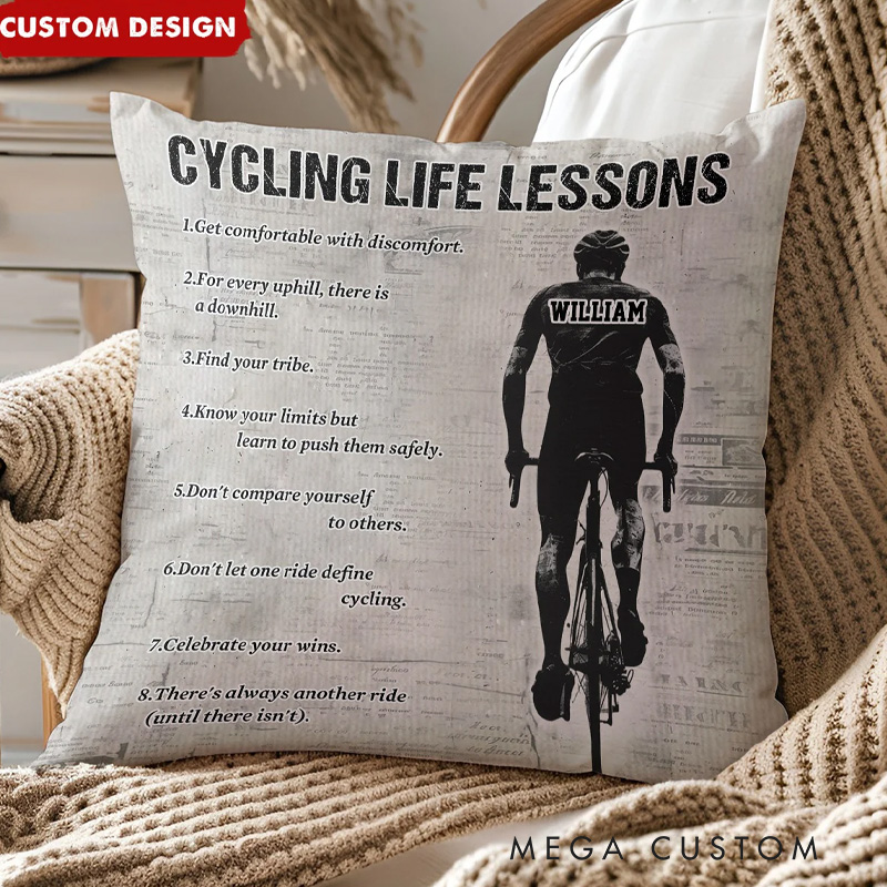Personalized Cycling Life Lessons Pillow Gift for Cycling Lovers