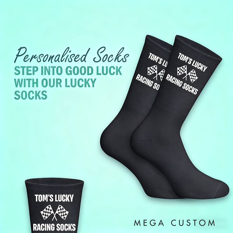 Personalized Lucky Racing Socks with Name Custom Gift for Racers and Racing Lovers